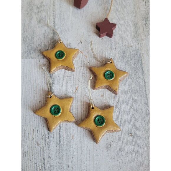 Gingerbread star cookie button heart ornament Xmas set - Picture 2 of 5